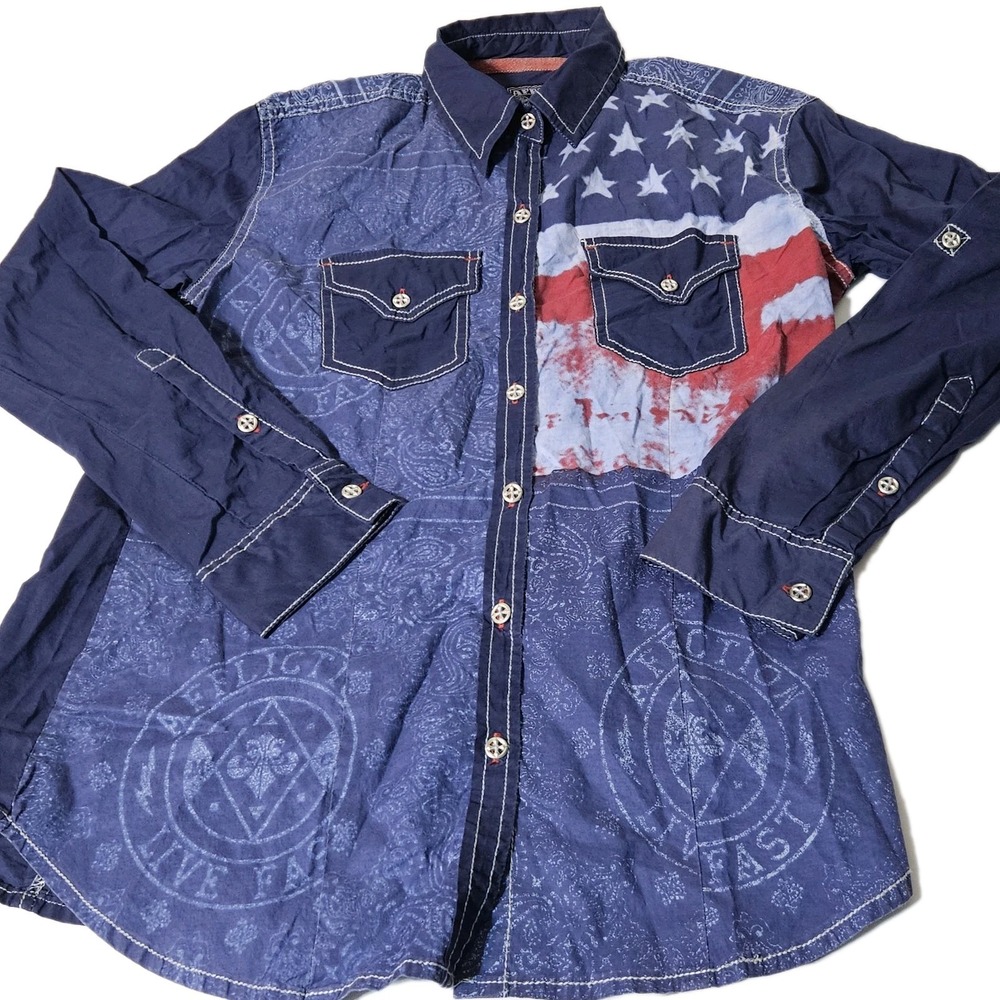 Affliction Black Premium Smitten Shirt Small Live‎ Fast Logo Flag